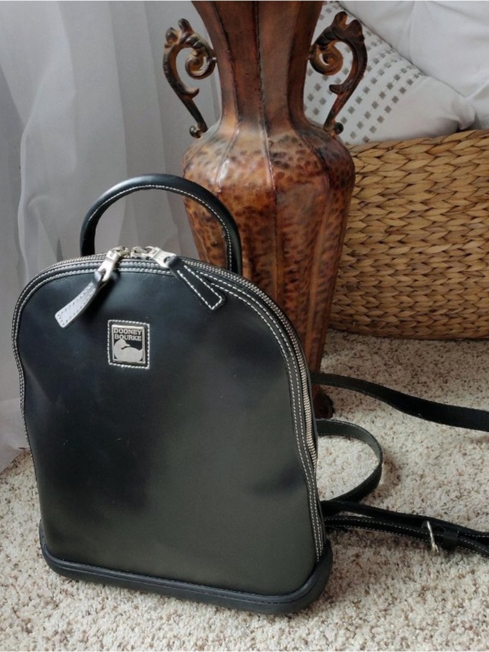 Dooney & Bourke Vintage Y2K Black Leather Mini Backpack with Logo Plaque - Picture 3 of 13